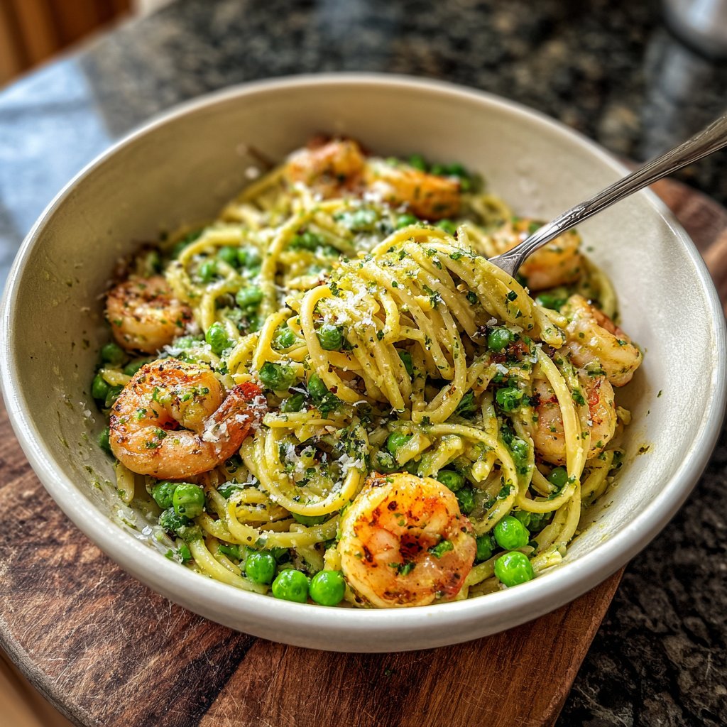 Gebratenes Krabben und Erbsen Pasta