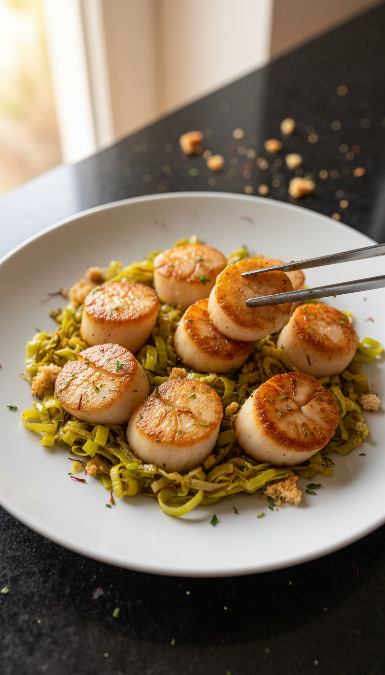 Safran Lauch Gebratene Jakobsmuscheln​