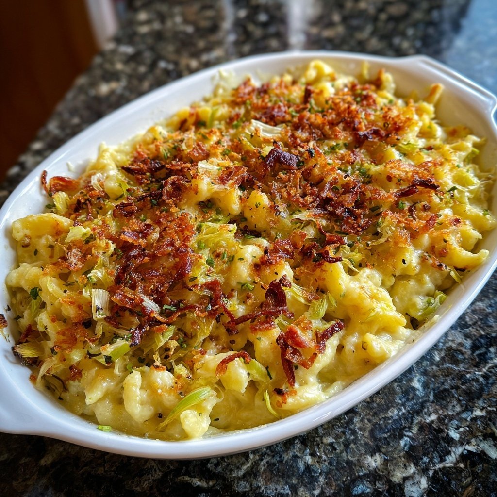 Käsespätzle mit Lauch und Zwiebelbutter