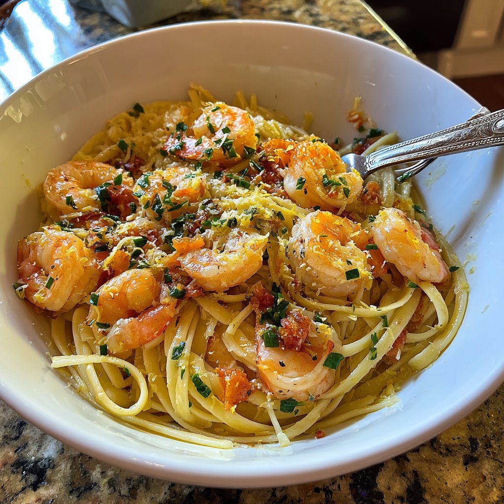 Zitronen-Schnittlauch-Garnelen-Pasta