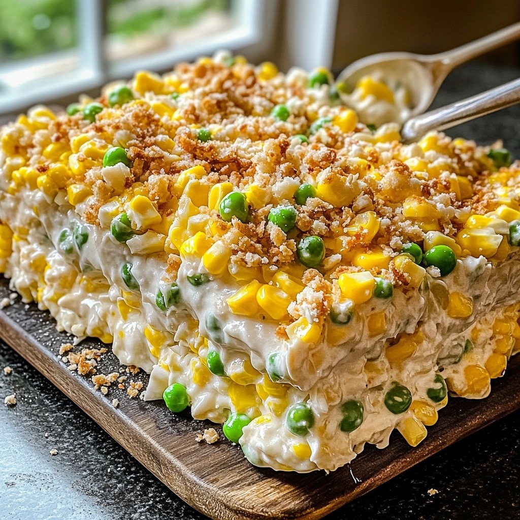 Weihnachtlicher Schichtsalat mit Mais und Erbsen