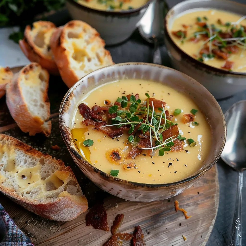 Käse-Biersuppe mit knusprigem Speck