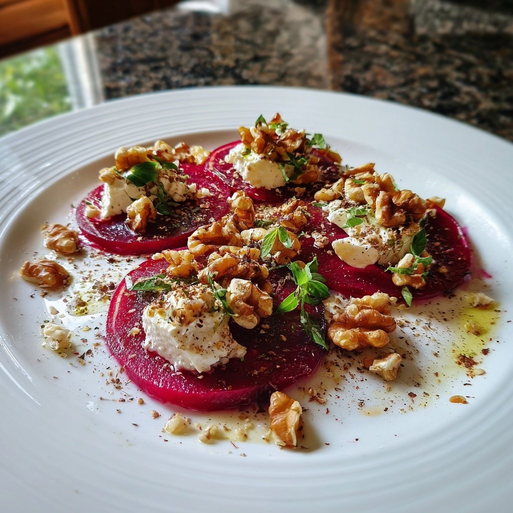Rote-Bete-Carpaccio mit Ziegenkäse und Walnüssen