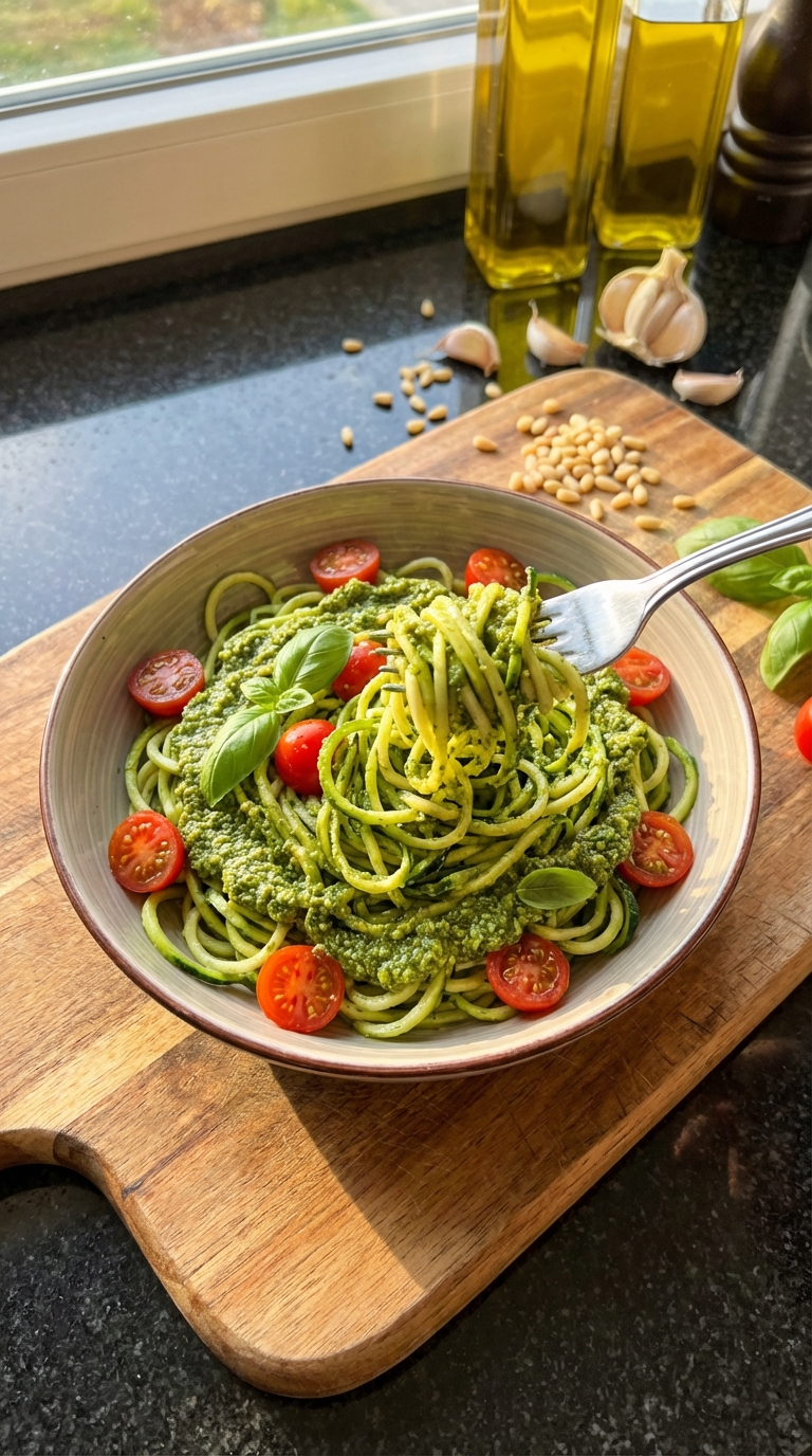 Pesto Zoodles mit Kirschtomaten