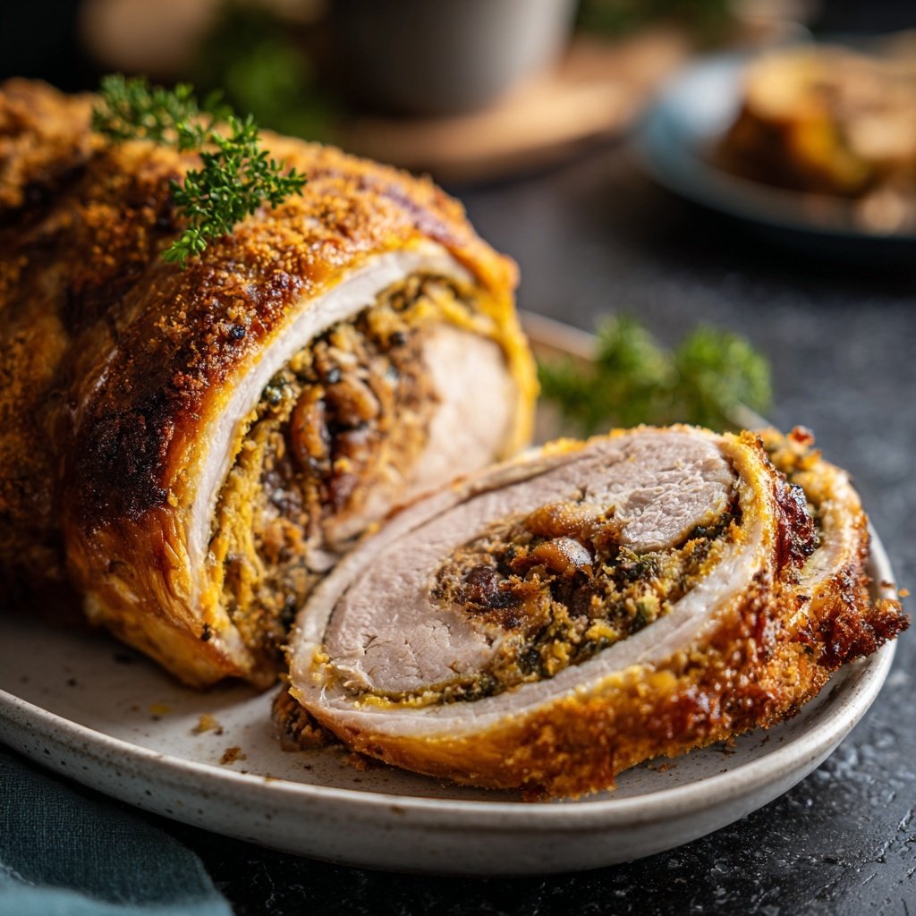 Putenbraten mit Maronenfüllung und Ofenkartoffeln​