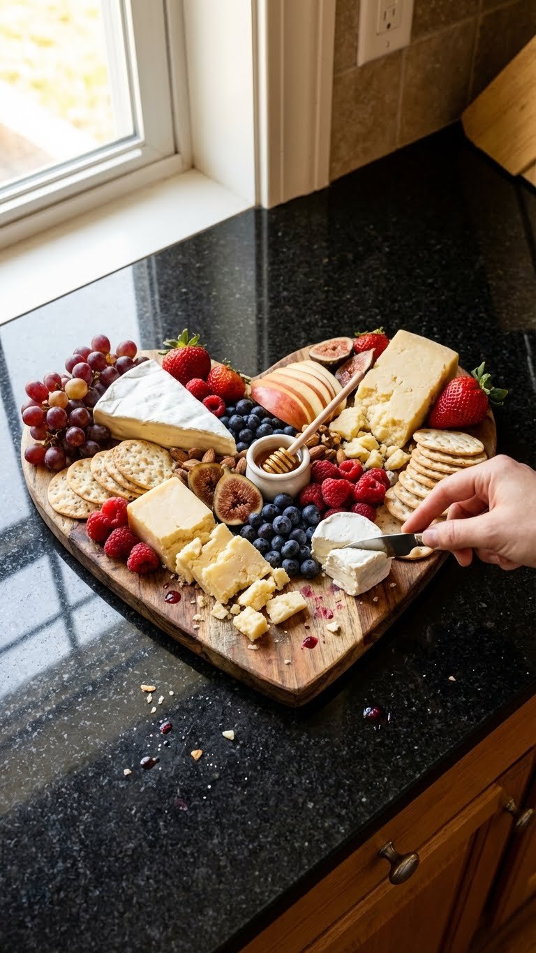 Herzhafte Käse Obst Herz Platte