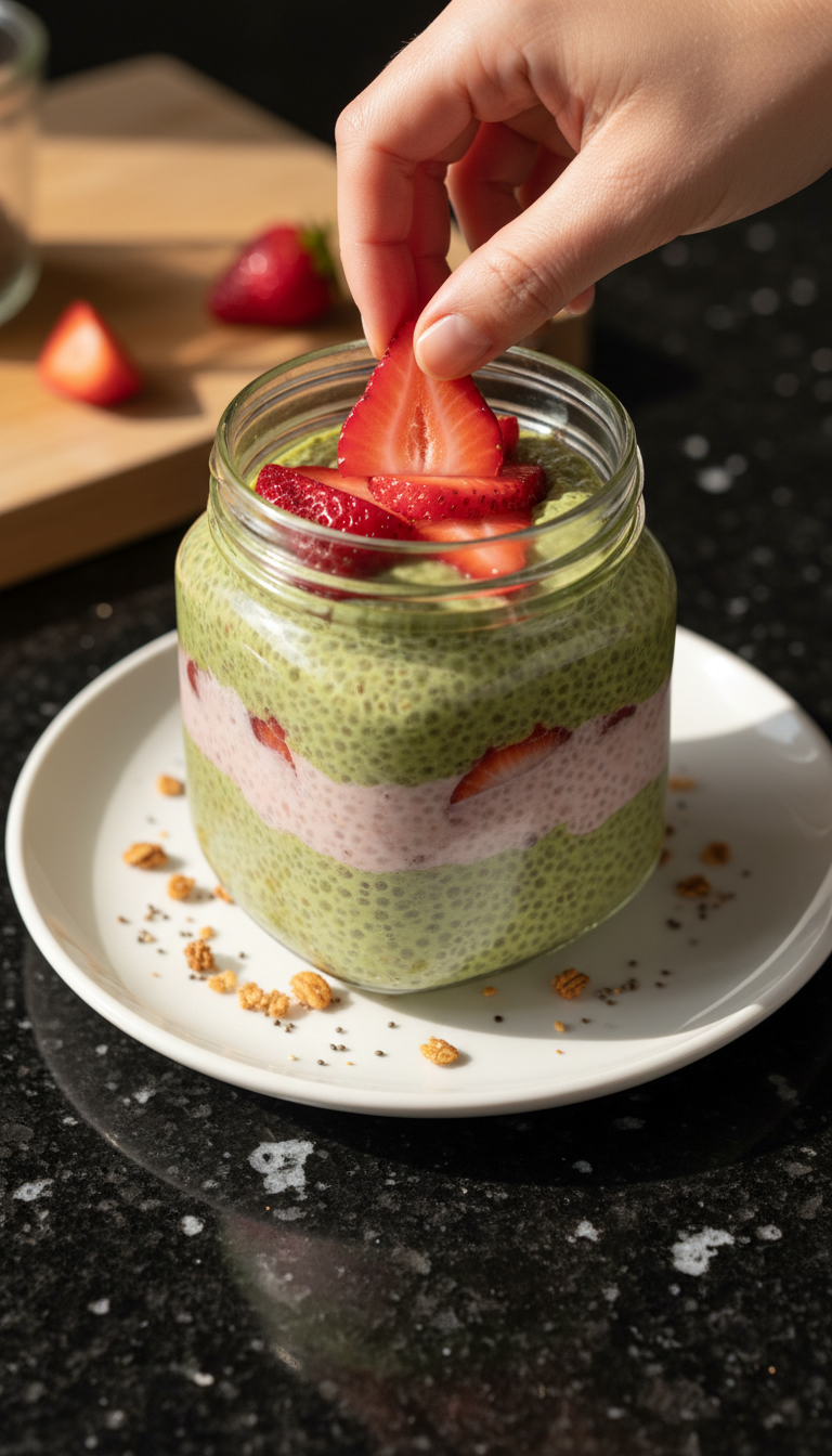 Matcha Erdbeer Chia Pudding