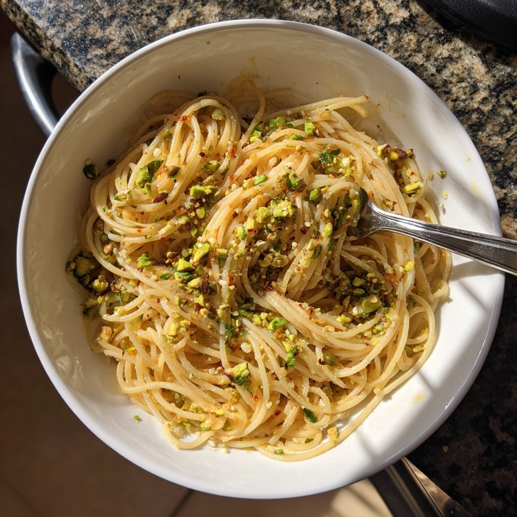 Spaghetti Aglio e Olio mit Pistazien