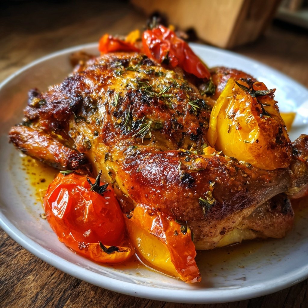 Hähnchen mit geschmorten Paprika Tomaten